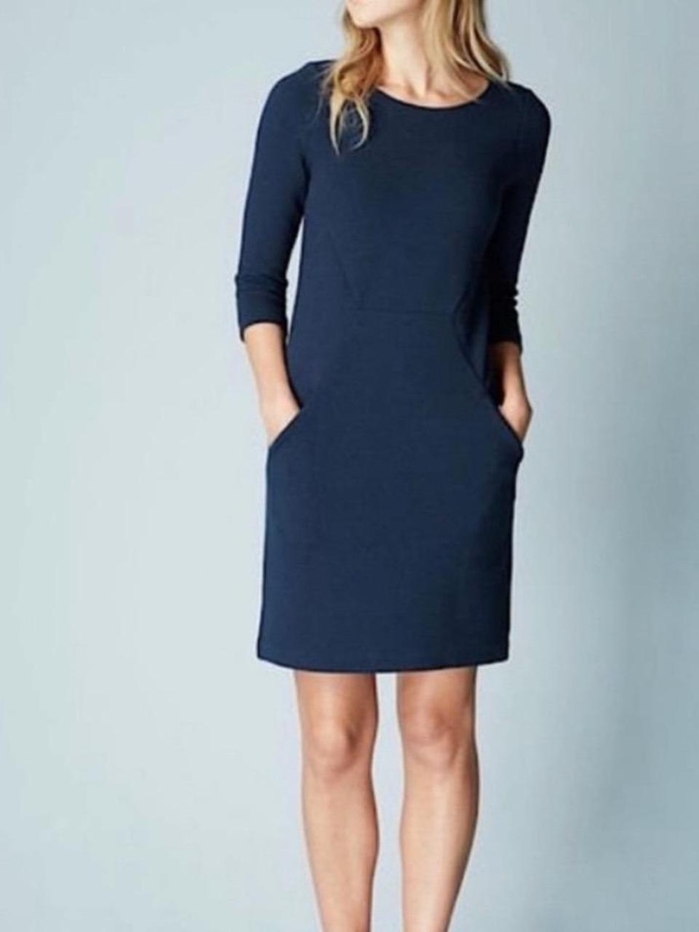 Boden 12 Sheath Ottoman Ribbed Cotton Navy Office Work Event Dress Washable Eco